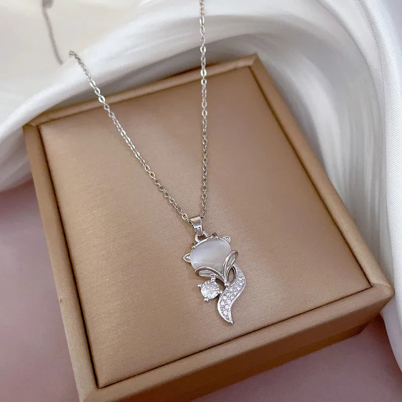 Fox Pendant, Stainless Steel, Plating Zircon Necklace