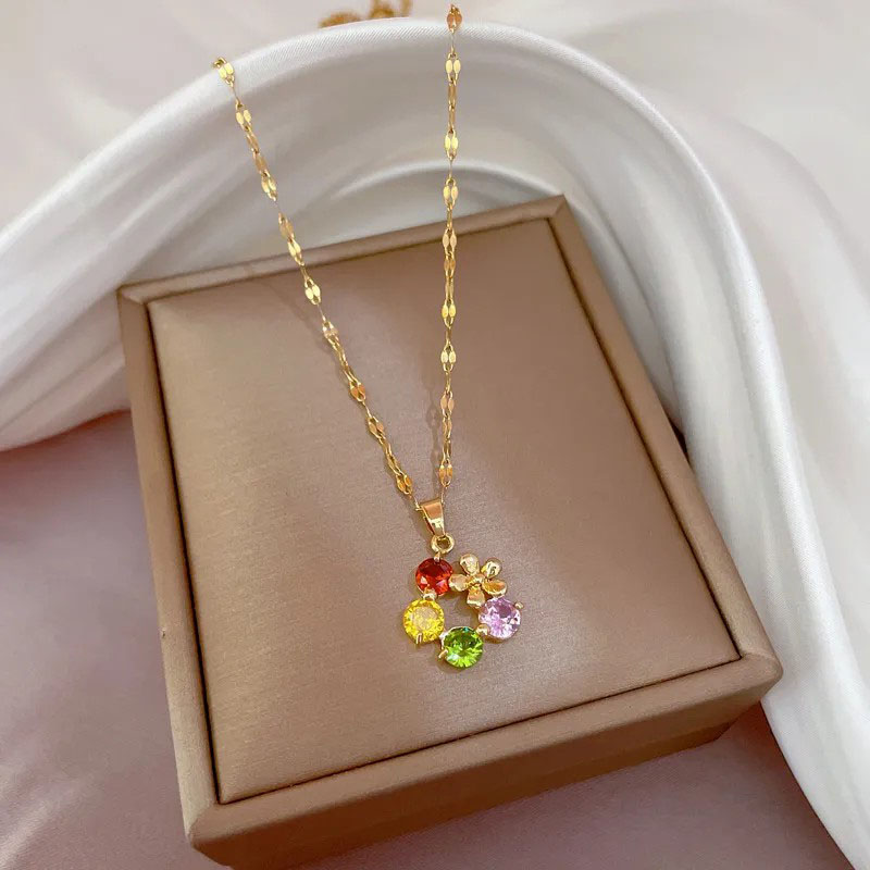 Colorful Flower Pendant, Stainless Steel Necklace