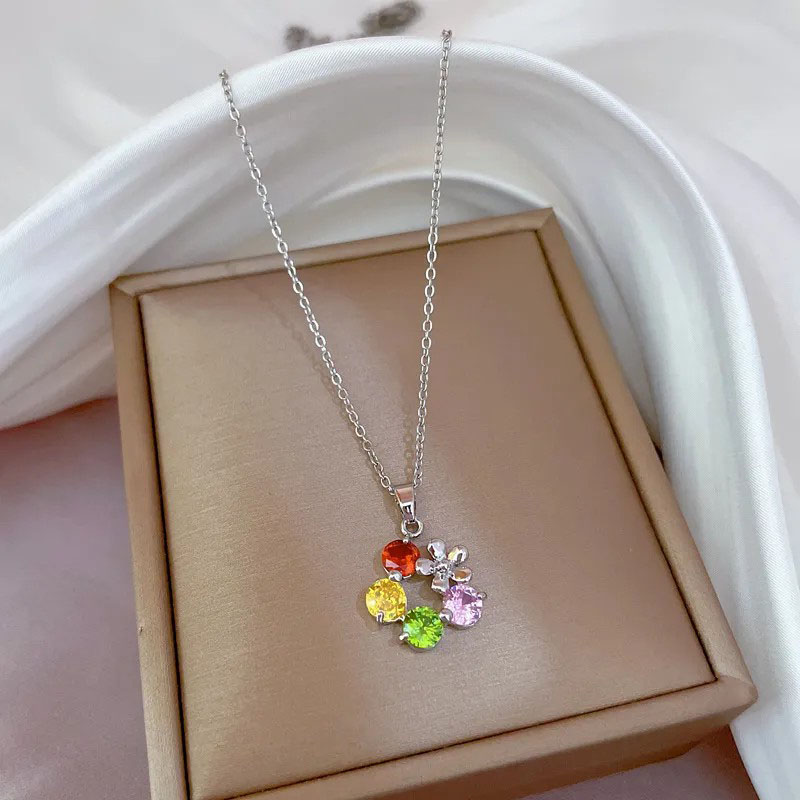 Colorful Flower Pendant, Stainless Steel Necklace