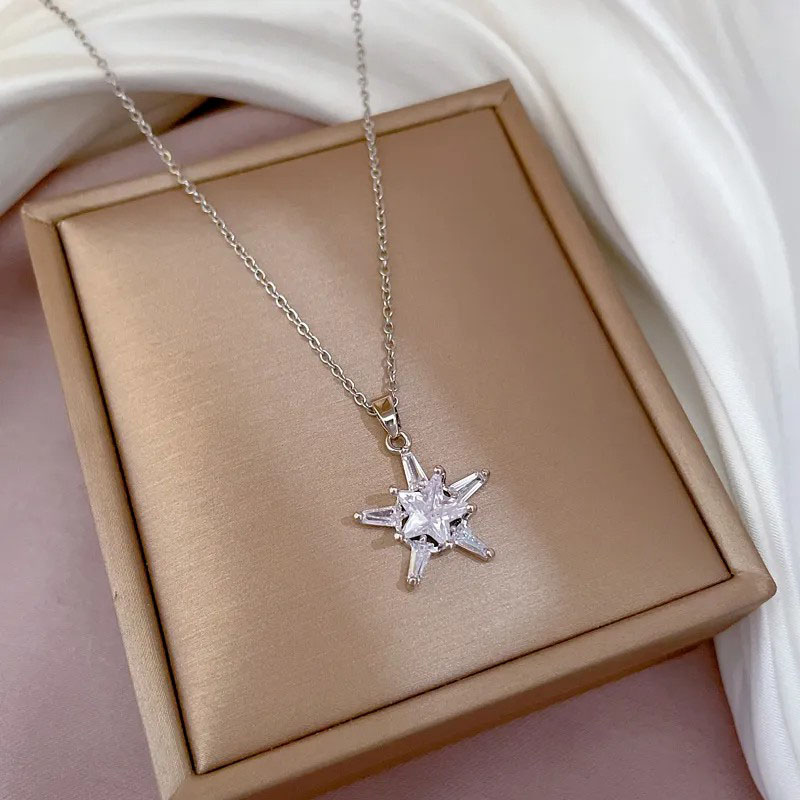 Star, Zircon Inlaid, Stainless Steel Necklace