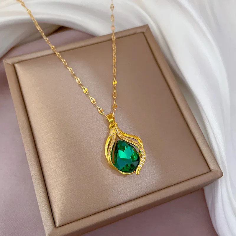 Zircon Inlaid, Stainless Steel Necklace