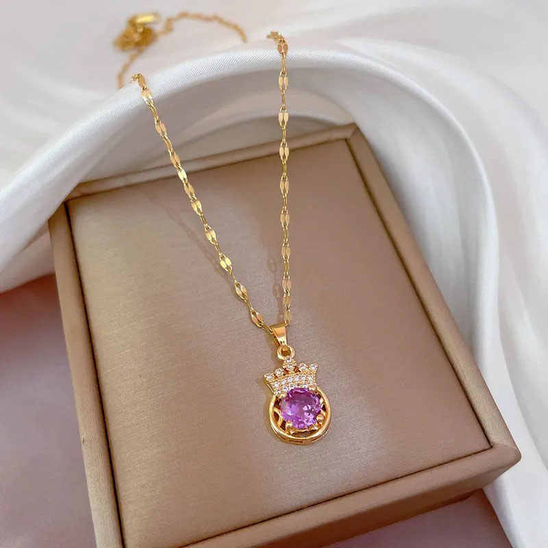 Zircon Inlaid, Stainless Steel Necklace