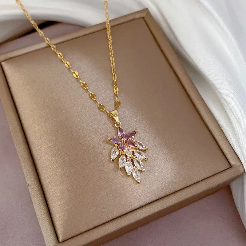 Zircon Pendant,  Stainless Steel Necklace 