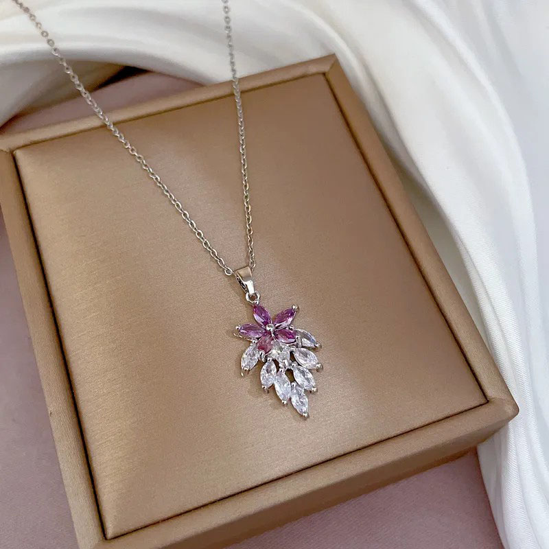 Rhinestone Inlaid, Stainless Steel Necklace 