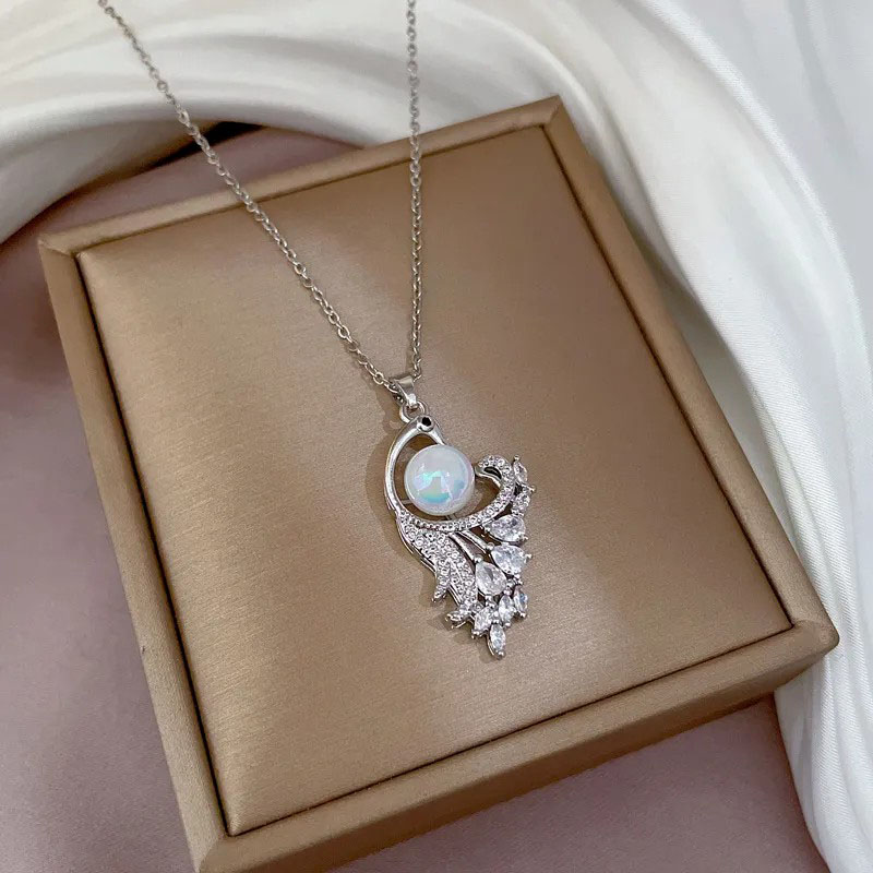 Zircon Pendant,  Stainless Steel Necklace 