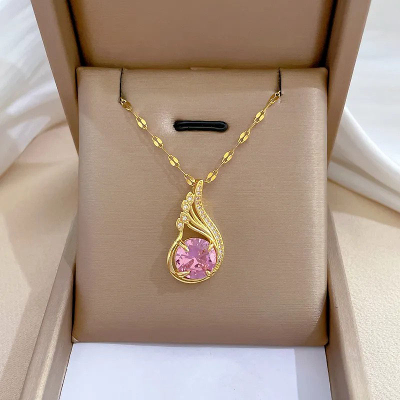 Rhinestone Inlaid, Stainless Steel Necklace 