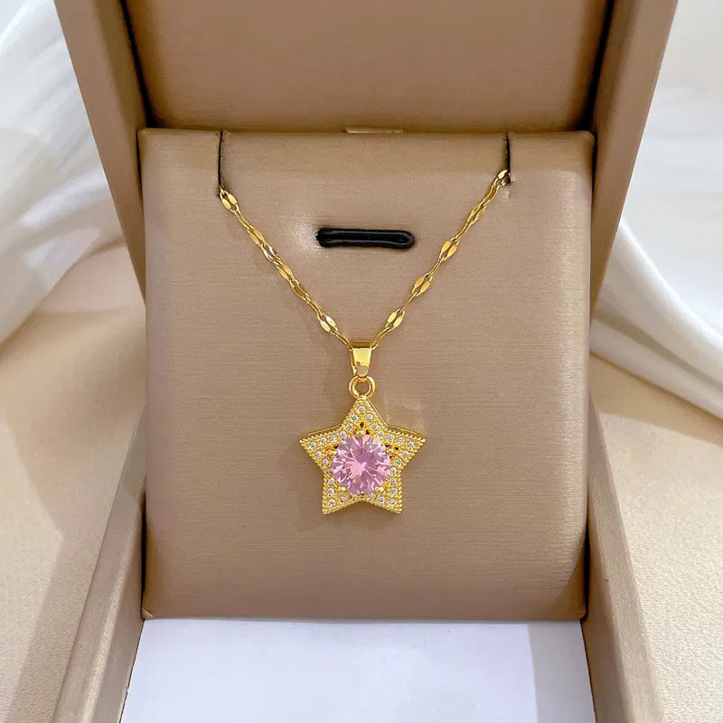 Star Inlaid Zircon, Pendant Titanium Steel Necklace