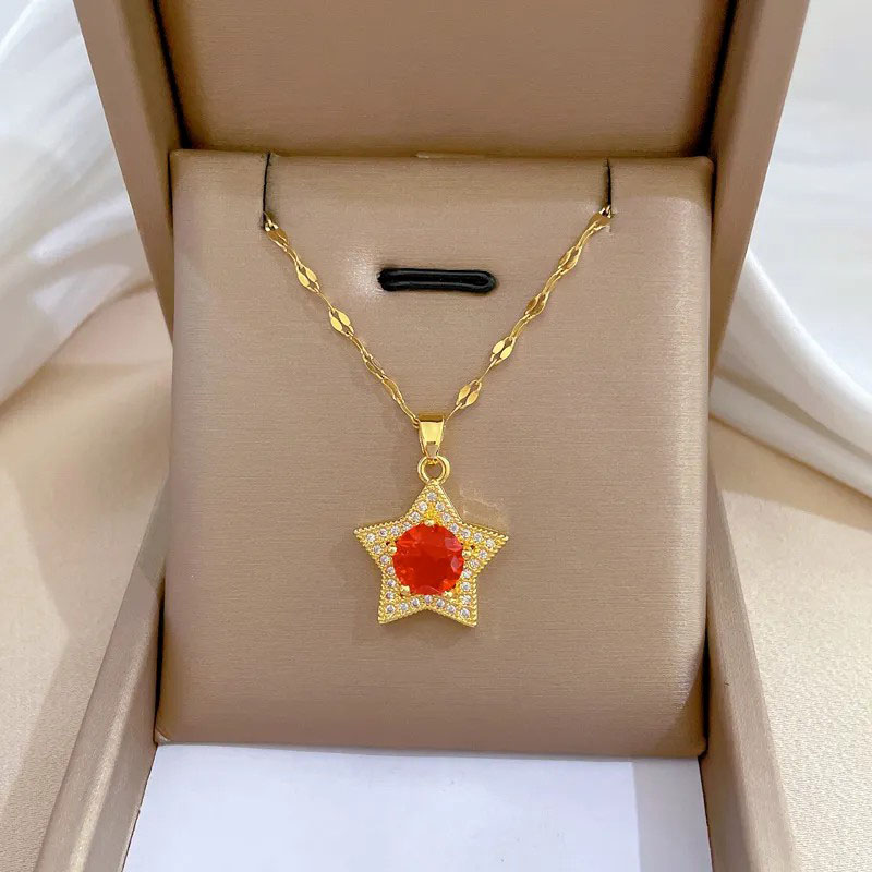 Star Inlaid Zircon, Pendant Titanium Steel Necklace