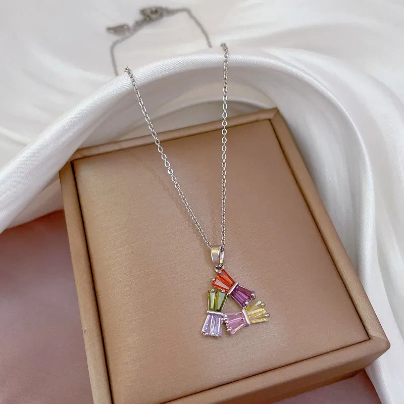  Inlaid Colorful Zircon, Titanium Steel Necklace
