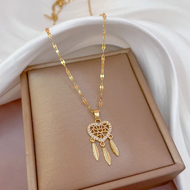 Heart, Feather Tassel, Titanium Steel Necklace