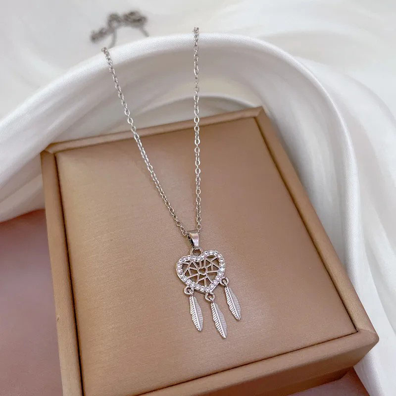 Heart, Feather Tassel, Titanium Steel Necklace