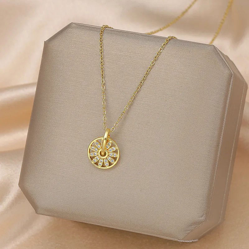 Ferris Wheel, Zircon Inlaid, Stainless Steel Necklace