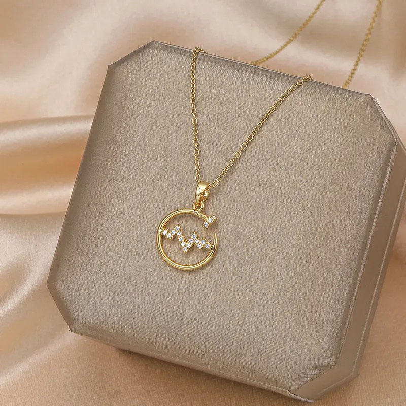 zircon inlaid, stainless steel necklace