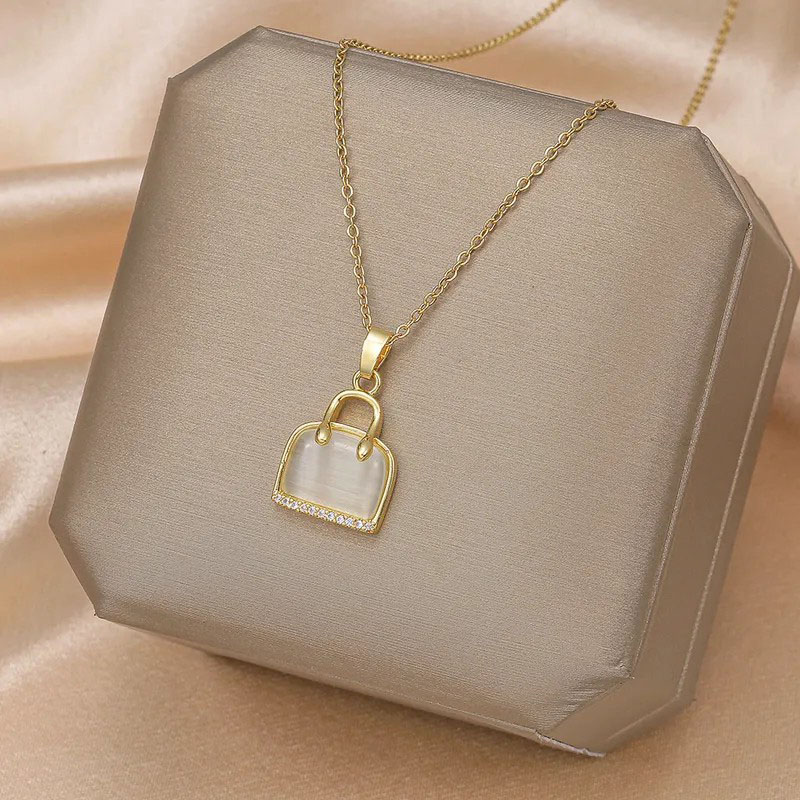 Inlay Artificial Gemstones, Titanium Steel Pendant Necklace 