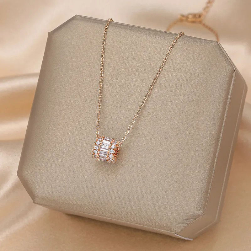 Inlay Artificial Gemstones, Titanium Steel Pendant Necklace