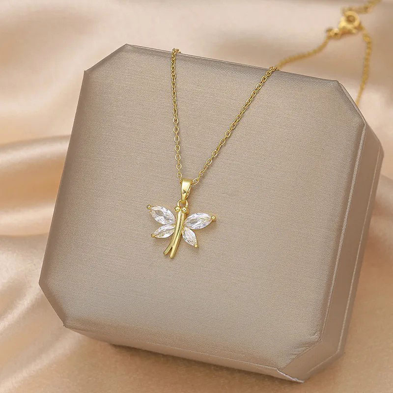 Inlay Artificial Gemstones, Titanium Steel Pendant Necklace