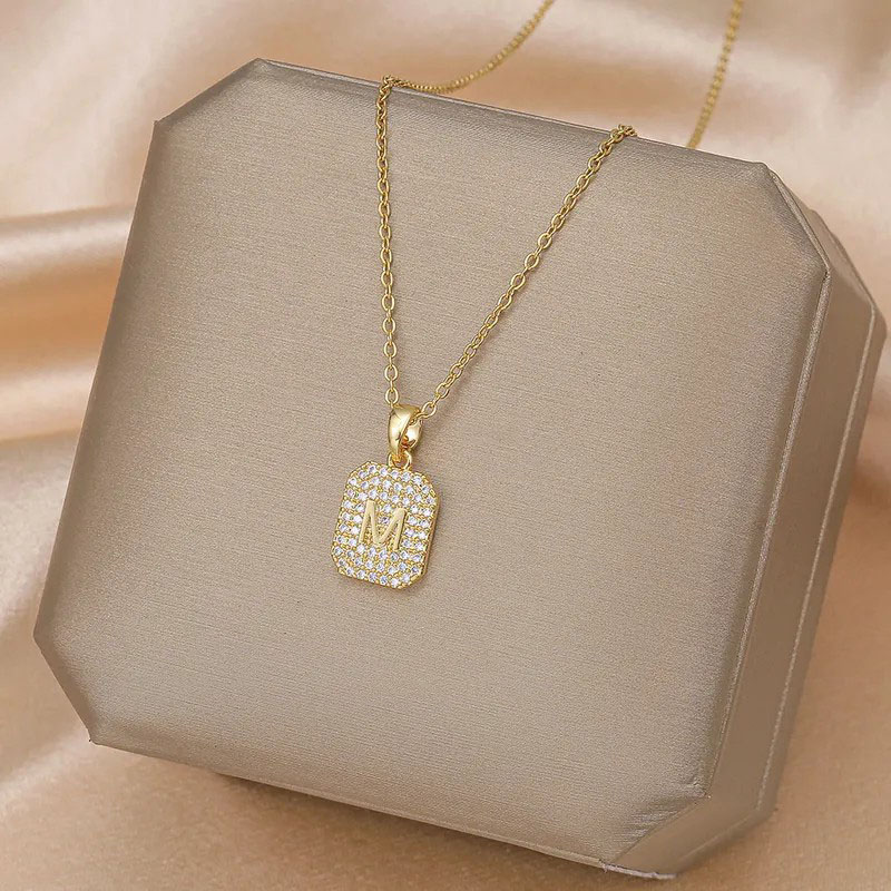 M Brand,Full Rhinestone, Steel Necklace