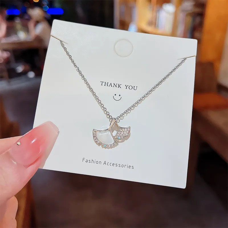 Maple Leaf, Zircon Inlaid, Stainless Steel Necklace