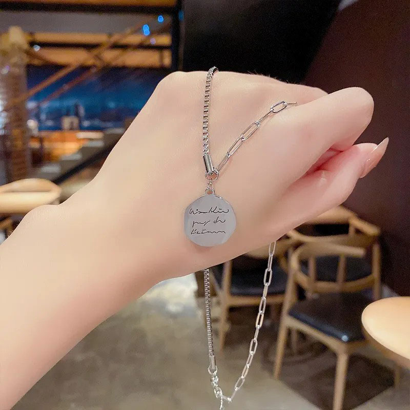 Round, Lettering, Stainless Steel Necklace