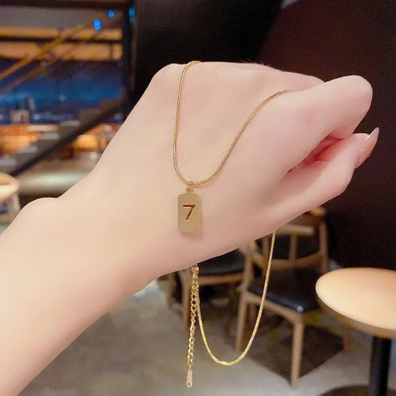 Square With Number, Stainless Steel Necklace