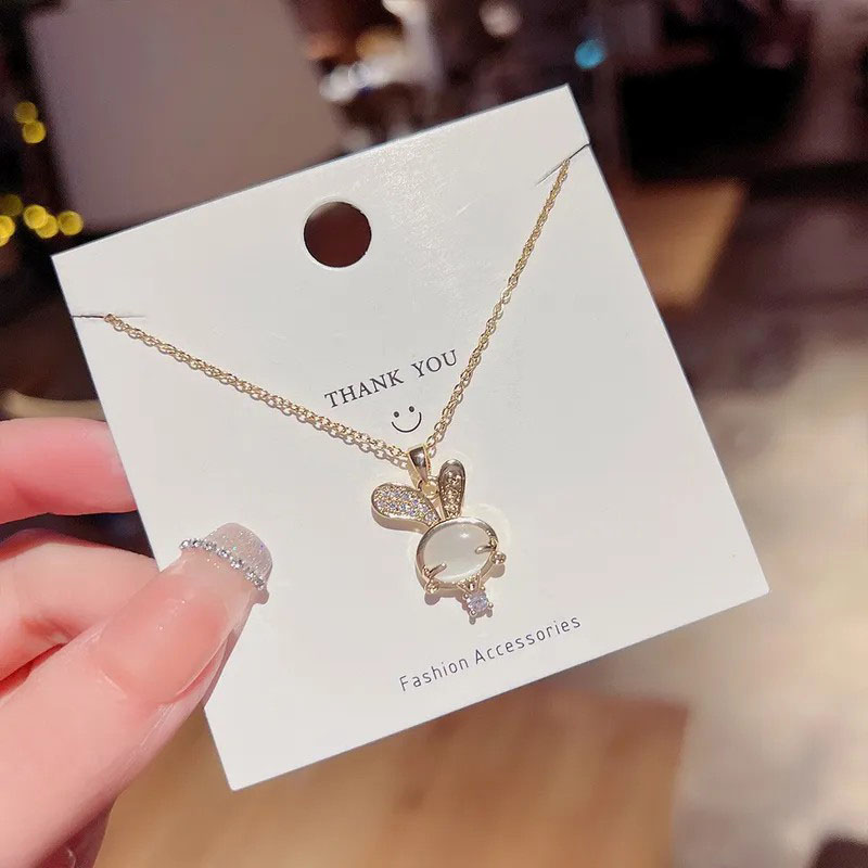 Rabbit, Zircon Inlaid, Stainless Steel Necklace