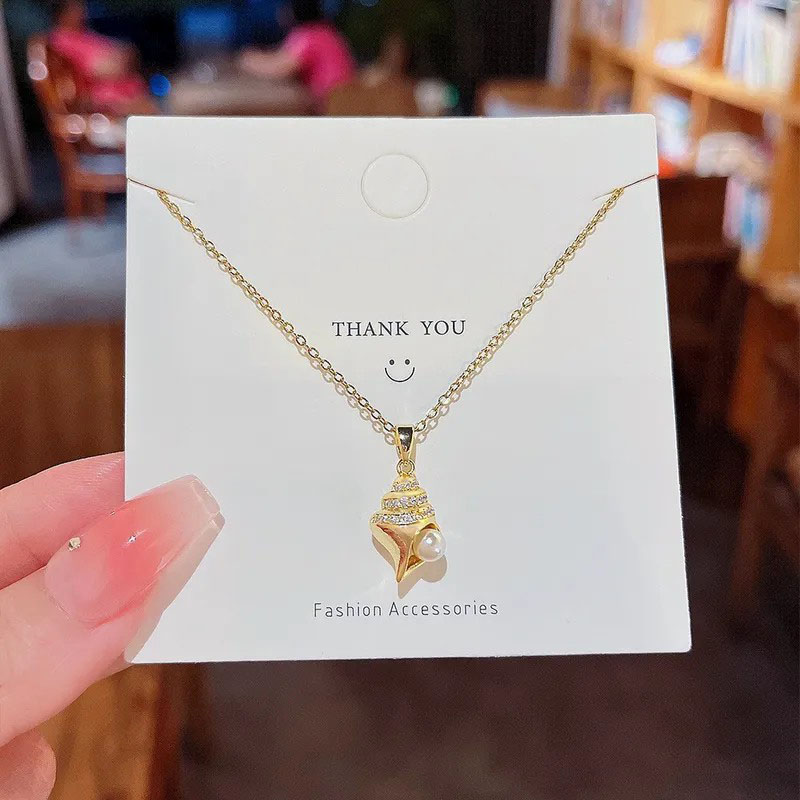 pearl shell, pendent stainless steel necklace