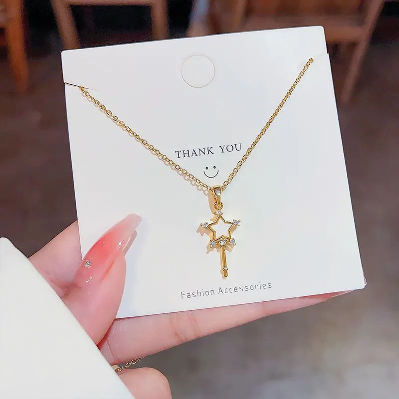 Star, Zircon Inlaid, Stainless Steel Necklace