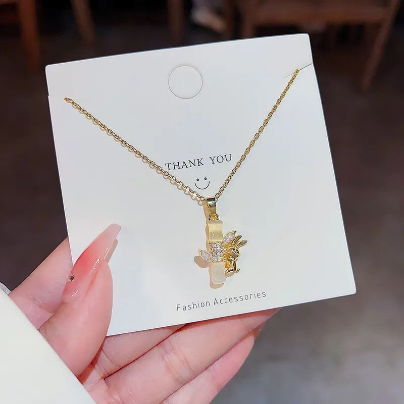 Rabbit, Zircon Inlaid, Stainless Steel Necklace
