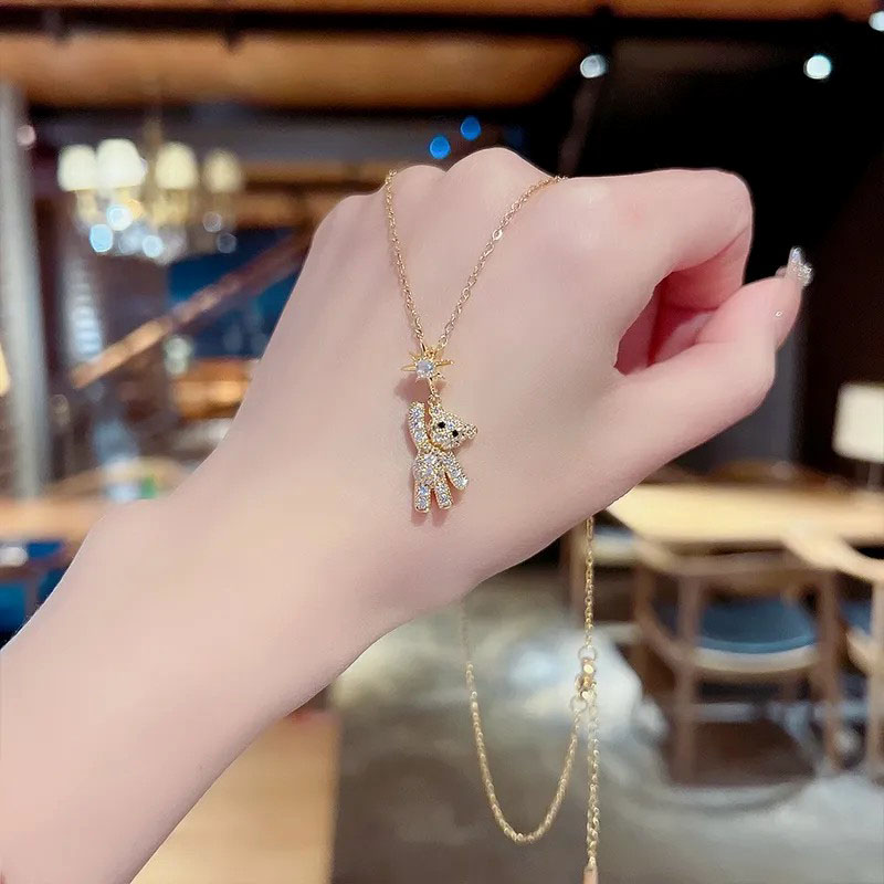Full Diamond, Bear, Stainless Steel Necklace