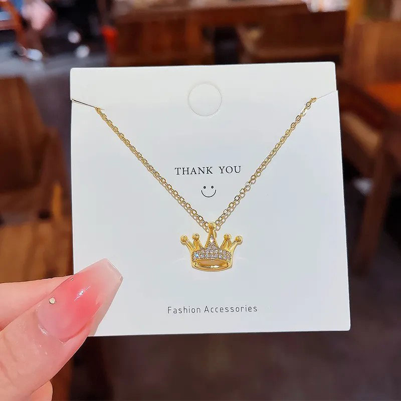 Crown, Zircon Inlaid, Stainless Steel Necklace