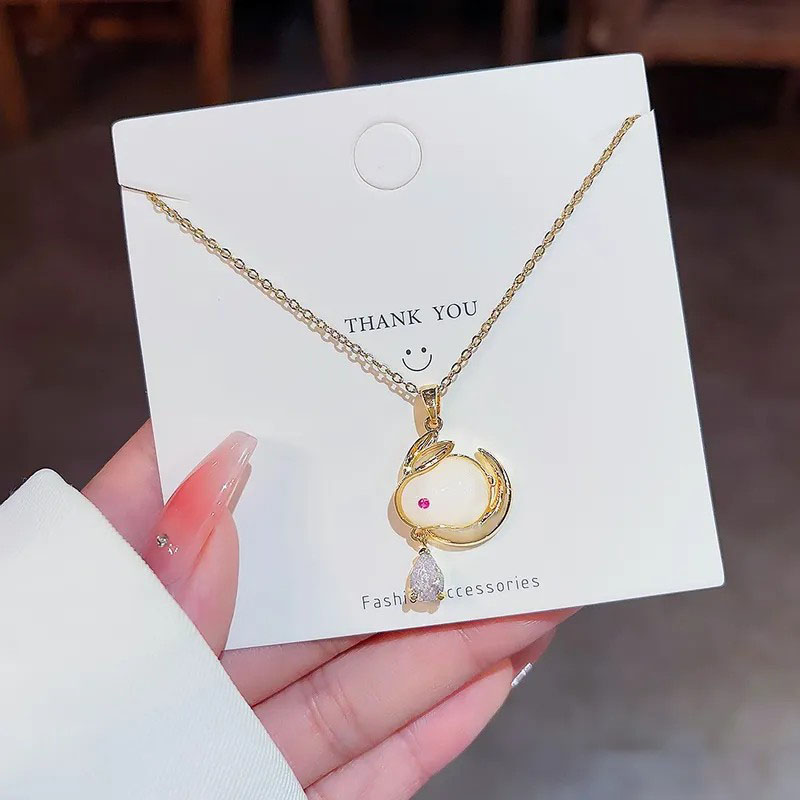 rabbit, moon, drop shaped, steel necklace