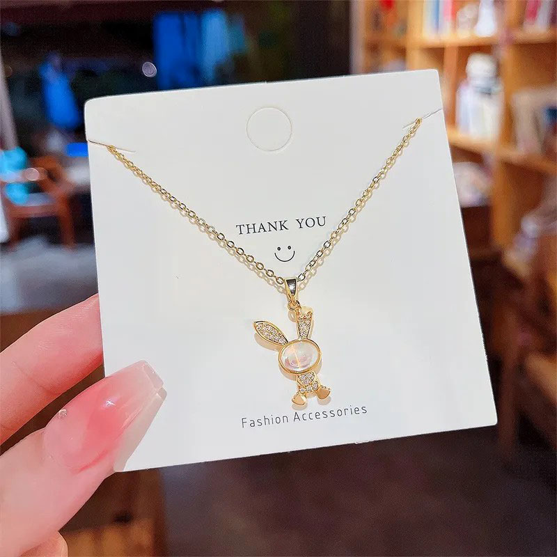 Rabbit, Rhinestone Inlaid Stainless Steel Necklace
