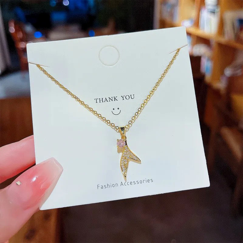 fishtail, zircon, stainless steel necklace