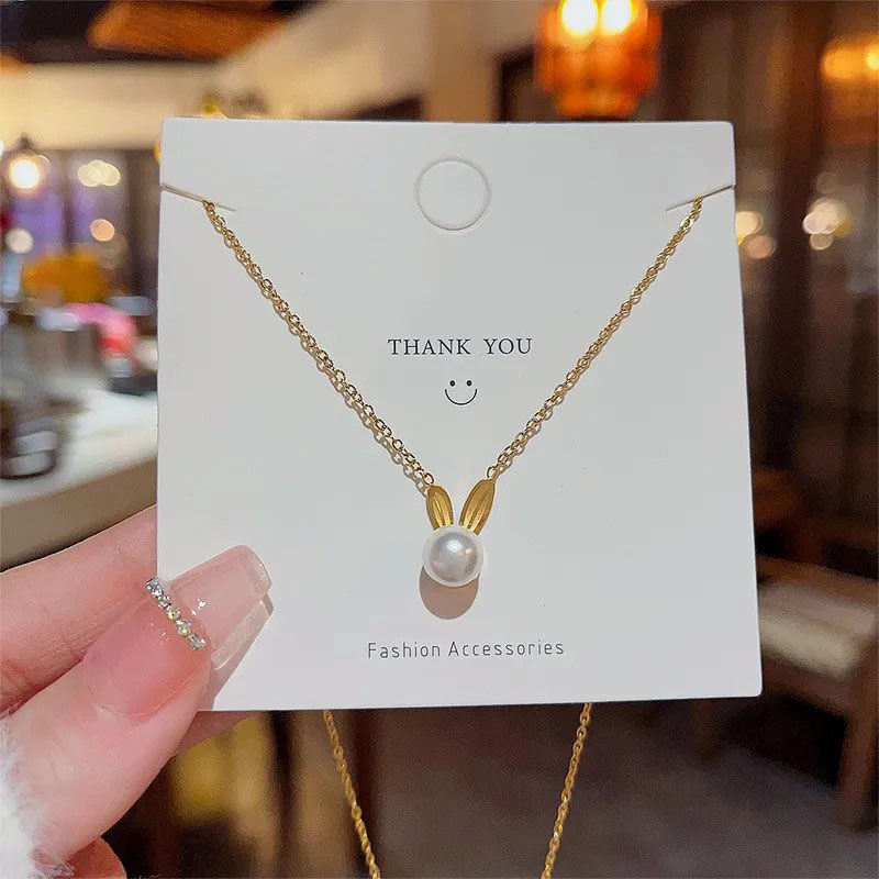 pearl rabbit, stainless steel necklace