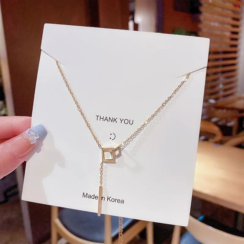 hollow out square, tassel necklace