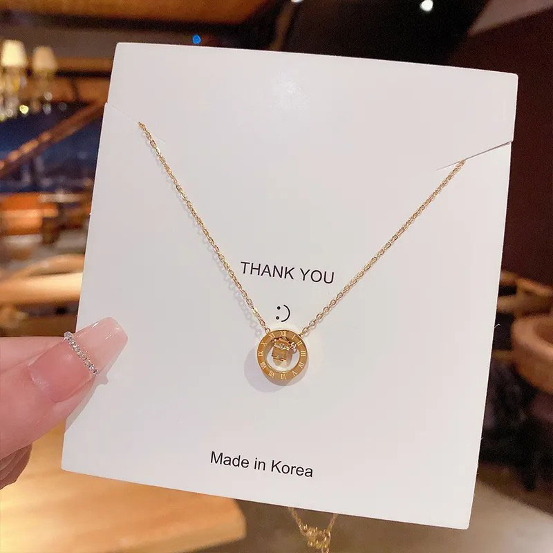 round with roman numerals, stainless steel necklace