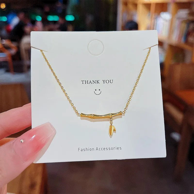 bamboo, leaf, stainless steel necklace