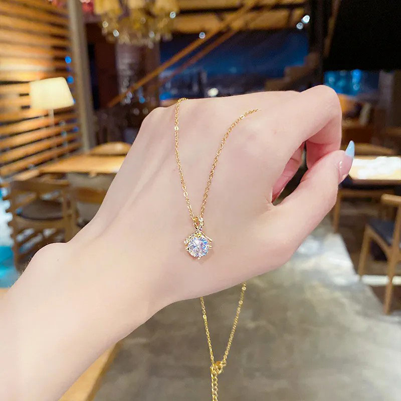 zircon pendent, stainless steel necklace
