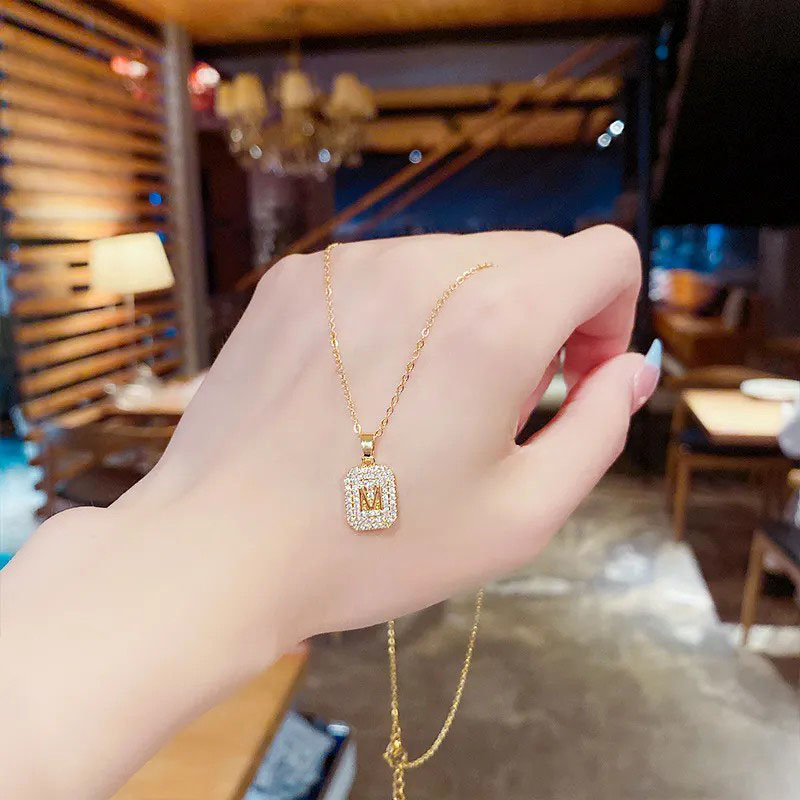 square with letter, stainless steel necklace