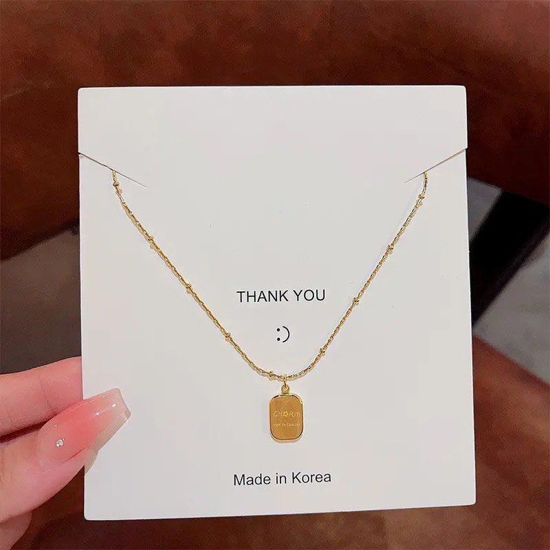 letter square, stainlesee steel necklace