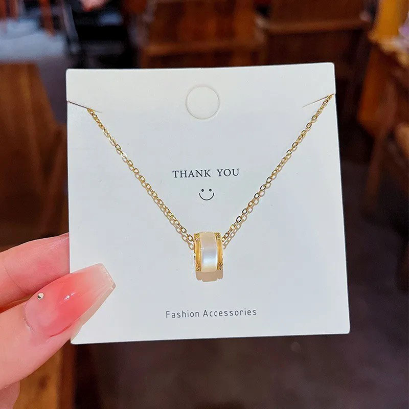 classic geometric shell inlaid, stainless steel necklace