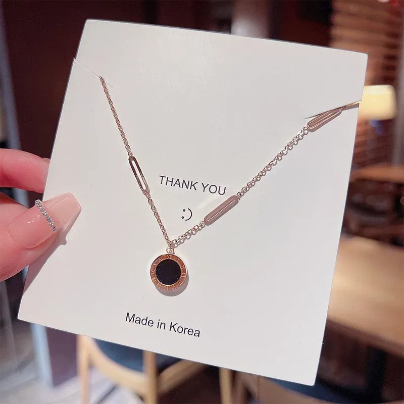 round with roman numerals, stainless steel necklace