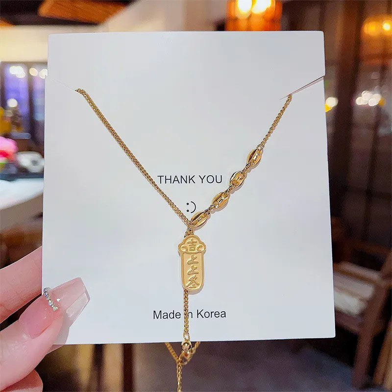lucky square, stainless steel necklace