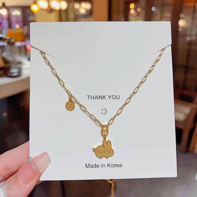 rabbit with luck, stainless steel necklace