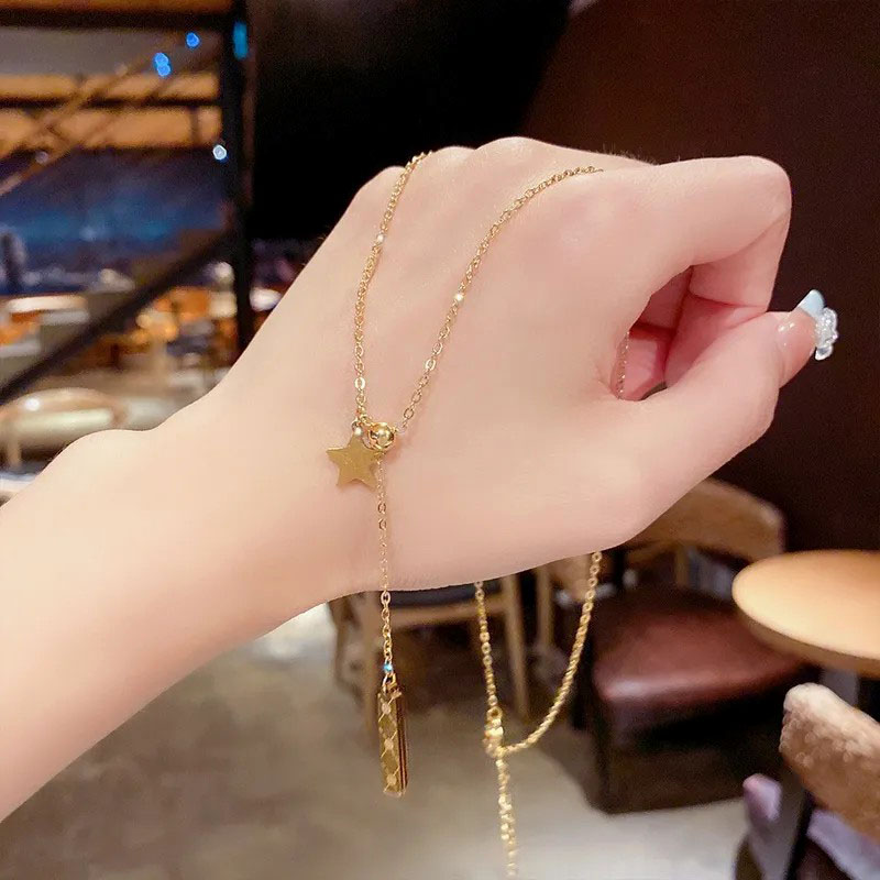 star, square, tassel, stainless steel necklace