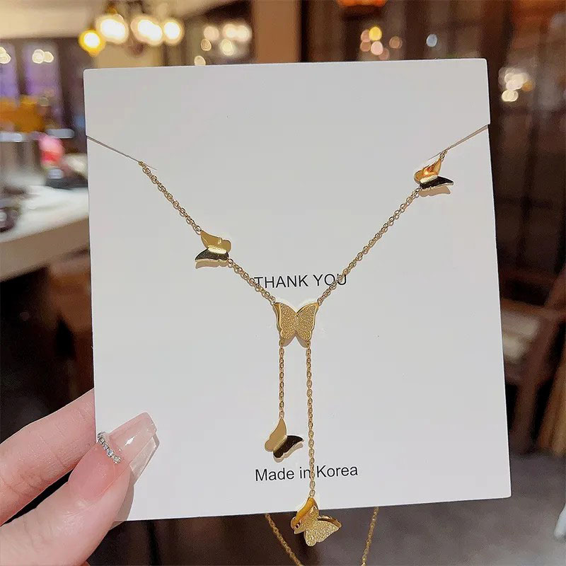butteefly, tassel, stainless steel necklace