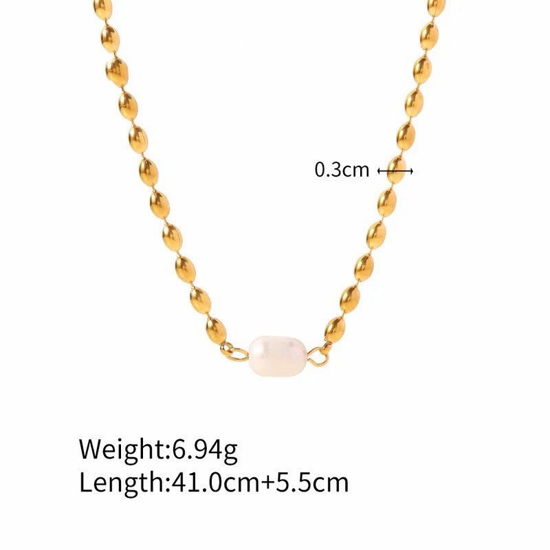 Fashion Geometric Stainless Steel Plating Pearl Necklace_colorza_6