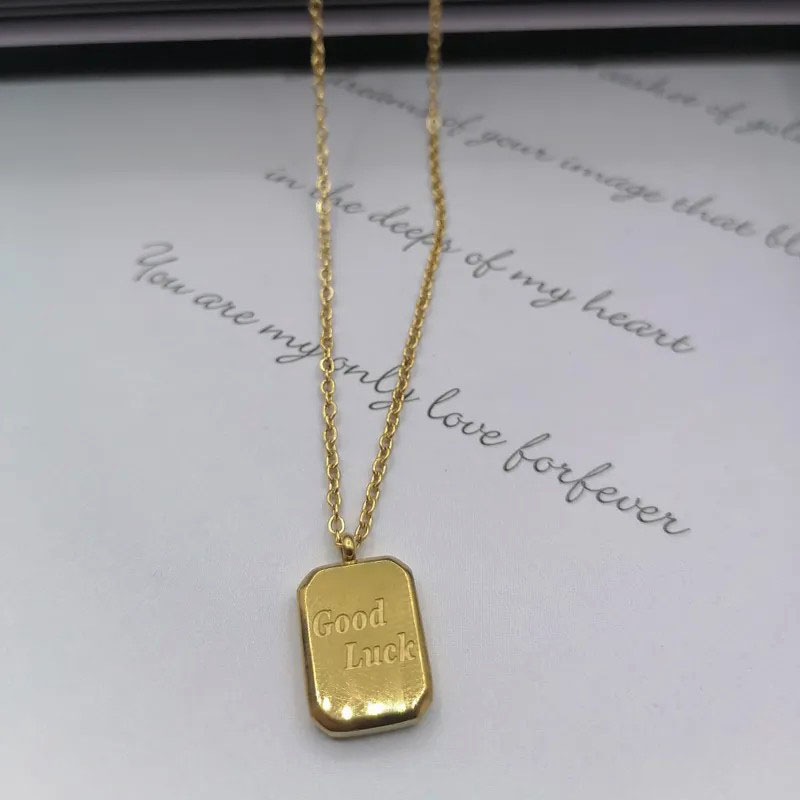 Goodluck Square, Plate Gold, Steel Necklace