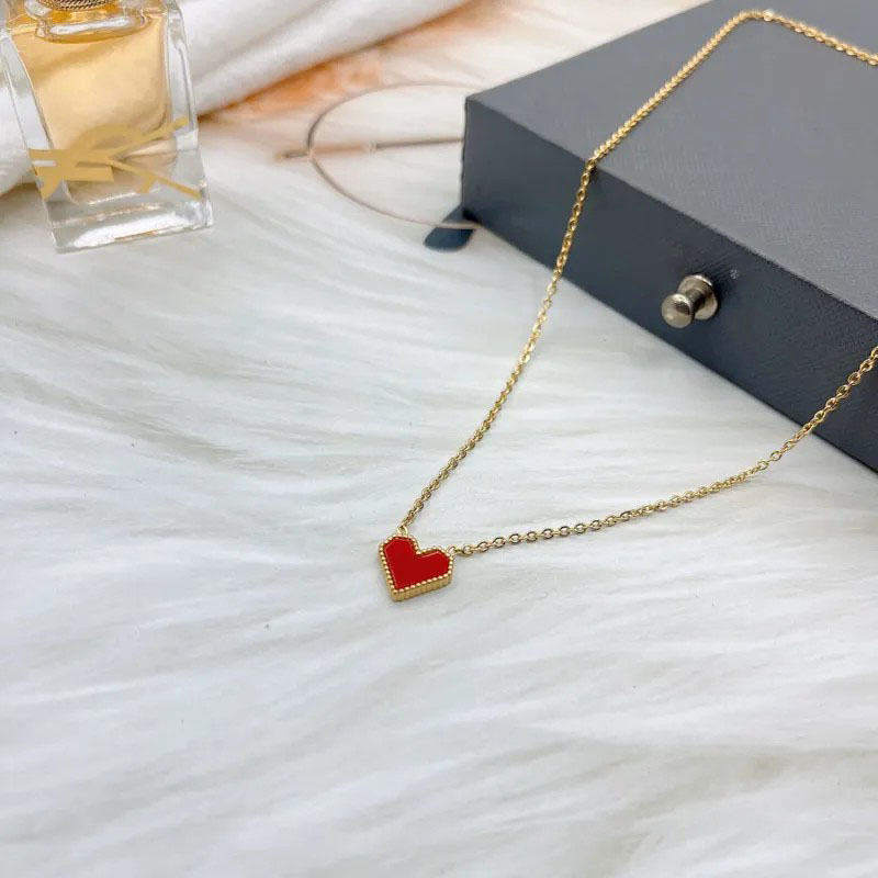 Enamel Heart Pendent, Steel Necklace