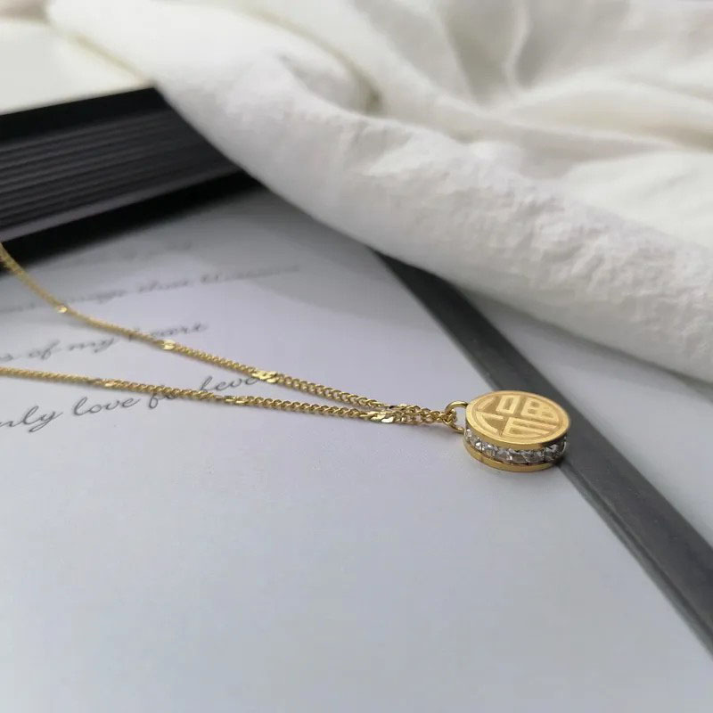 Blessed Circle, Diamond, Gold Stainless Steel Necklace